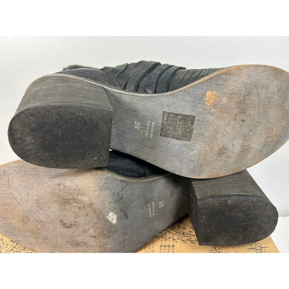 Free People Carrera Black Leather Woven Strappy Heel Ankle Booties Sz 38 US 7.5 - Picture 12 of 14